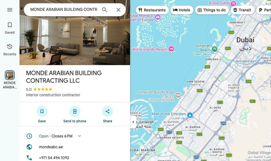 Monde's 5.0-star Google Business Profile on Google Maps