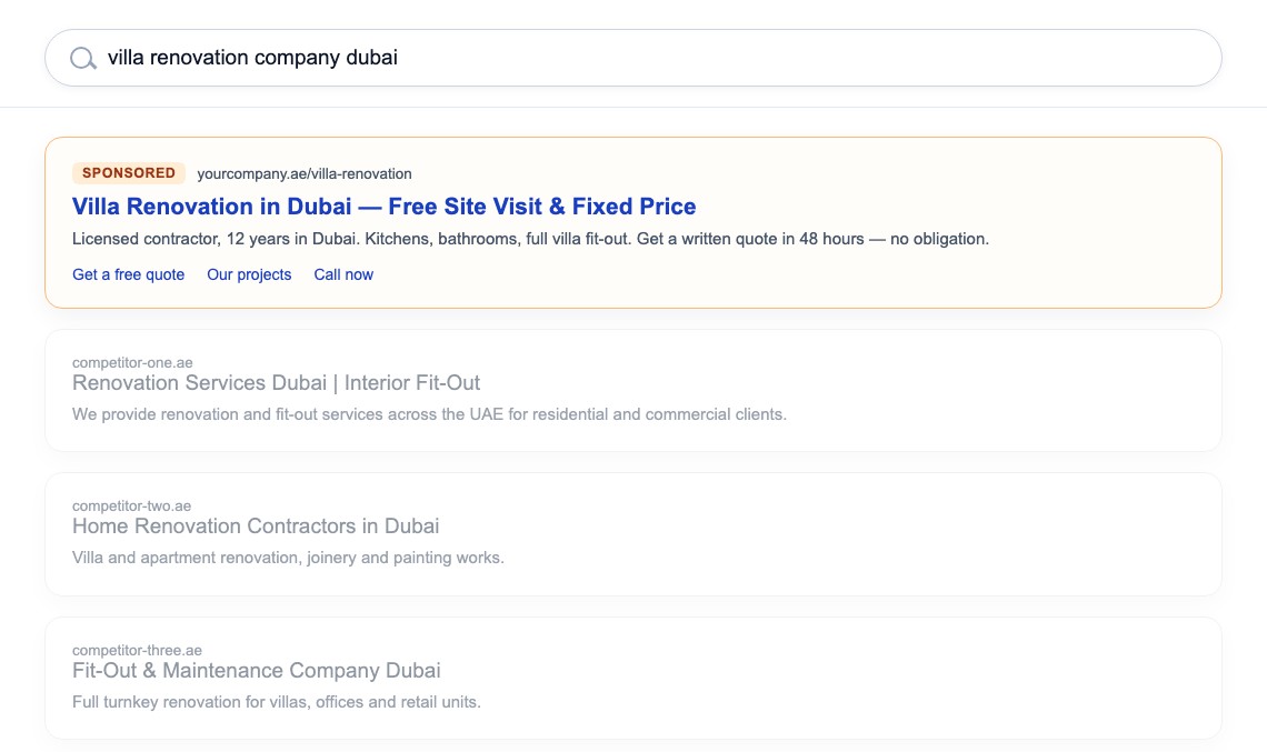How your ad appears above the competition in Google search results