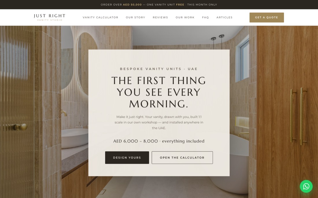 justrightvanities.ae — website we built for Just Right